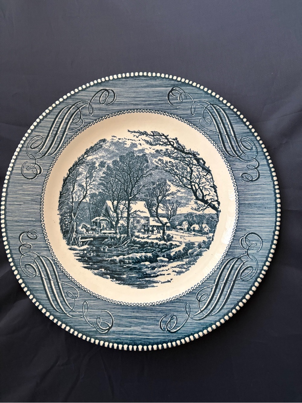 Vintage Blue Scenic Dinner Plate - Classic Country Cottage Design